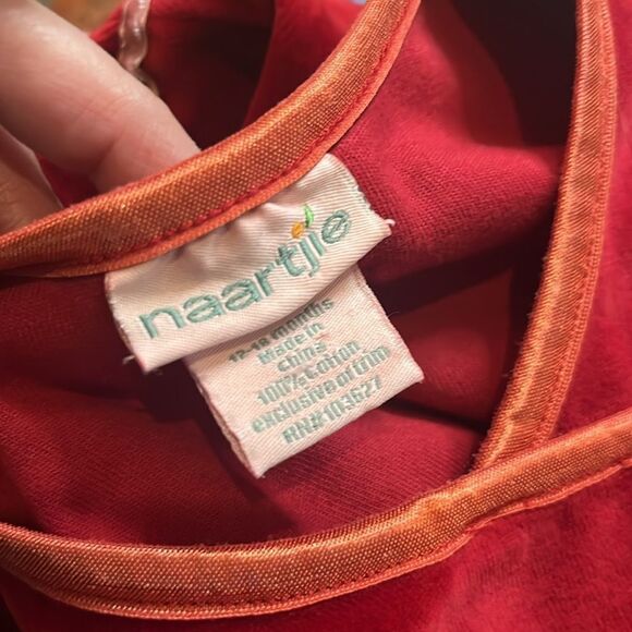 Naartjie Red Velvet Floral appliqué Faux wrap Dress, size 12-18 months - Picture 9 of 9